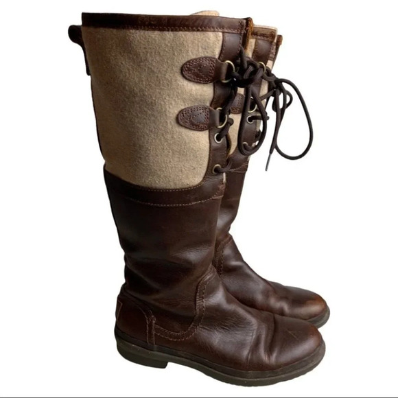 UGG Elsa Women's Waterproof Wool Blend/Leather Tall  Boots Size 5 Chestnut Brown - Picture 1 of 14